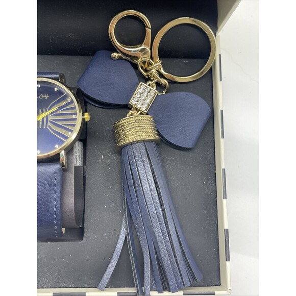 Jessica Carlyle Blue & Gold Bow Watch With Matching Key Chain/Fob Gift Set New - Picture 4 of 5